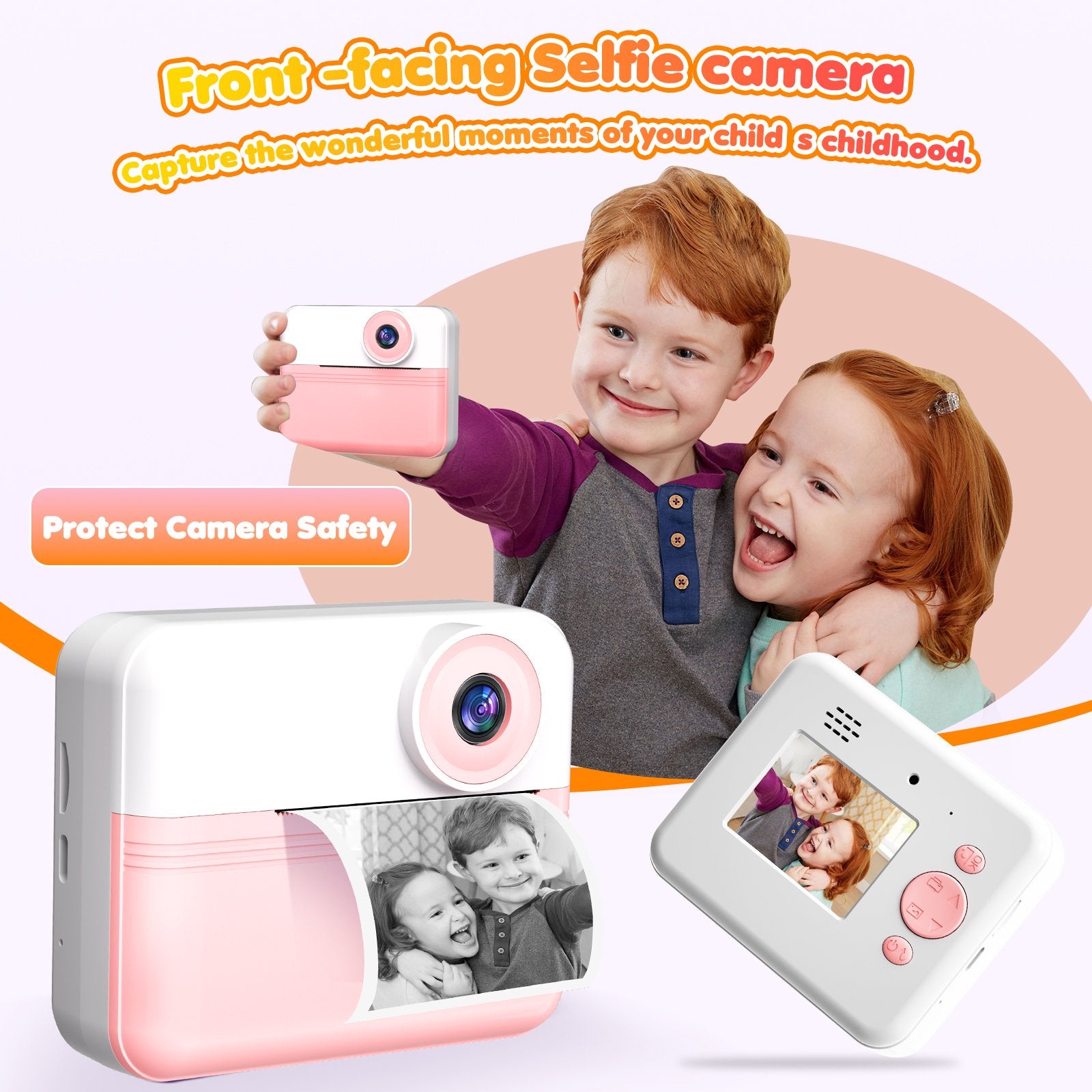 Kids Instant Print Camera, 1080P HD Digital Video Camera for Girls & Boys Age 3-12, Instant Camera with 2.4" IPS Screen, Long-Lasting Battery, 32GB Card, MP3 & Games, Christmas Birthday Gift Pink